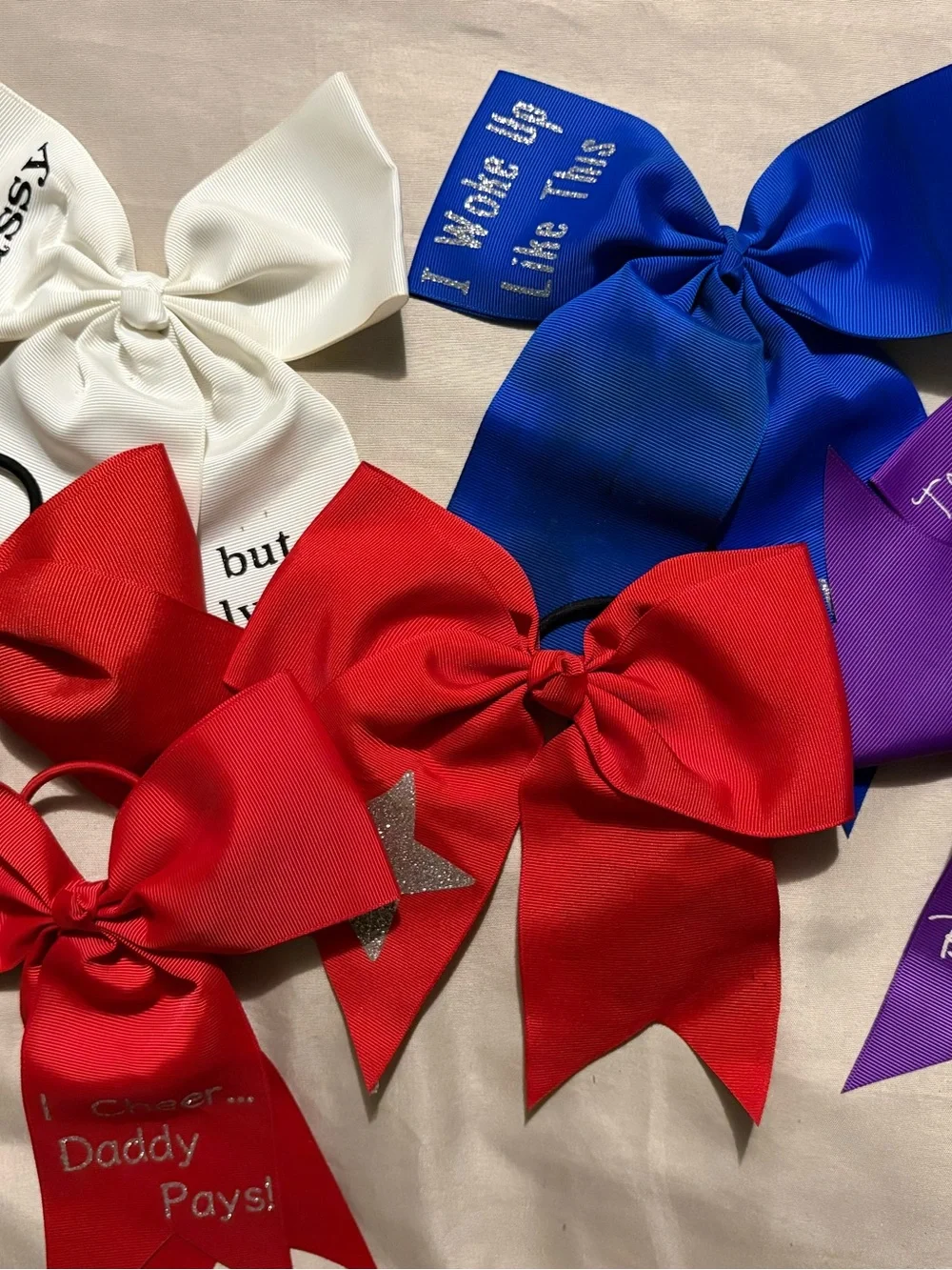 Kids Ribbon Hair Bow Set - Red, Blue, White, Purple
